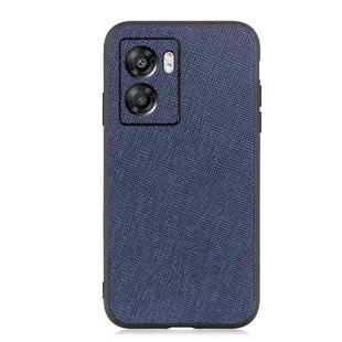 For OPPO A57 5G Accurate Hole Cross Texture Genuine Leather Phone Case(Blue)