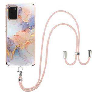For Samsung Galaxy A03s 165.8mm Electroplating IMD TPU Phone Case with Lanyard(White Marble)