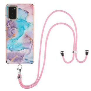 For Samsung Galaxy A03s 165.8mm Electroplating IMD TPU Phone Case with Lanyard(Blue Marble)