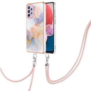 For Samsung Galaxy A13 4G Electroplating IMD TPU Phone Case with Lanyard(White Marble)