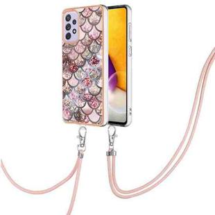 For Samsung Galaxy A73 5G Electroplating IMD TPU Phone Case with Lanyard(Pink Scales)