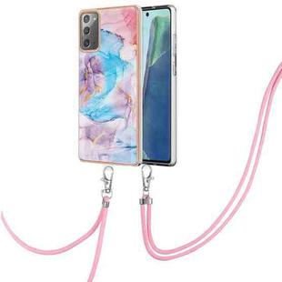 For Samsung Galaxy Note20 Electroplating IMD TPU Phone Case with Lanyard(Blue Marble)