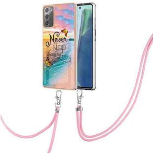 For Samsung Galaxy Note20 Electroplating IMD TPU Phone Case with Lanyard(Dream Butterfly)