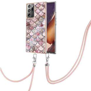 For Samsung Galaxy Note20 Ultra Electroplating IMD TPU Phone Case with Lanyard(Pink Scales)