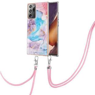 For Samsung Galaxy Note20 Ultra Electroplating IMD TPU Phone Case with Lanyard(Blue Marble)