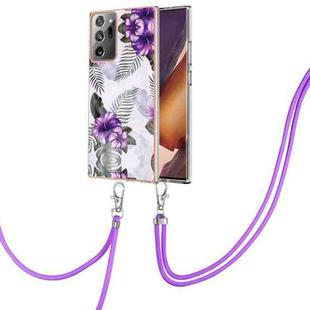 For Samsung Galaxy Note20 Ultra Electroplating IMD TPU Phone Case with Lanyard(Purple Flower)