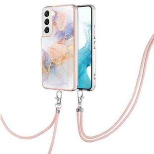 For Samsung Galaxy S22+ 5G Electroplating IMD TPU Phone Case with Lanyard(White Marble)