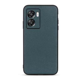 For OPPO A57 5G Accurate Hole Lambskin Texture Genuine Leather Phone Case(Green)