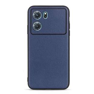 For OPPO K10 5G Accurate Hole Lambskin Texture Genuine Leather Phone Case(Blue)