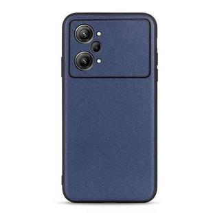 For OPPO K10 Pro 5G Accurate Hole Lambskin Texture Genuine Leather Phone Case(Blue)