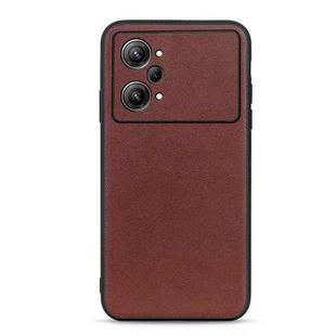For OPPO K10 Pro 5G Accurate Hole Lambskin Texture Genuine Leather Phone Case(Brown)
