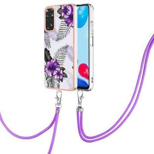 For Xiaomi Redmi Note 11S / Note 11 Global Electroplating IMD TPU Phone Case with Lanyard(Purple Flower)
