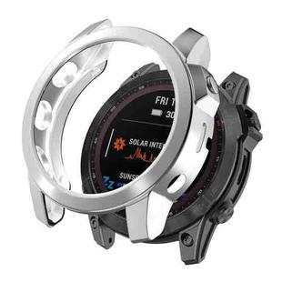 For Garmin Fenix 7X TPU Half-pack Hollowed Electroplating Watch Case(Silver)