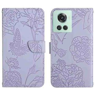 For OnePlus 10R/ACE Skin Feel Butterfly Peony Embossed Leather Phone Case(Purple)