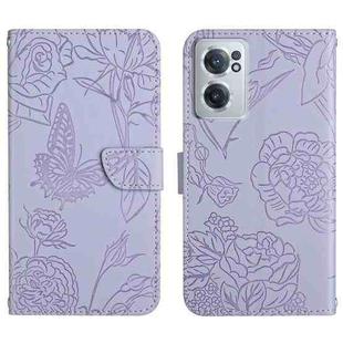 For OnePlus Nord CE 2 5G Skin Feel Butterfly Peony Embossed Leather Phone Case(Purple)