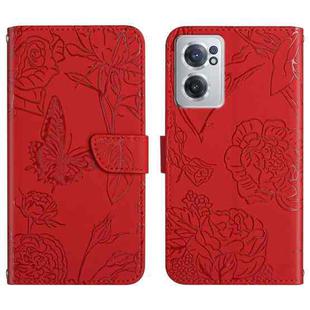 For OnePlus Nord CE 2 5G Skin Feel Butterfly Peony Embossed Leather Phone Case(Red)