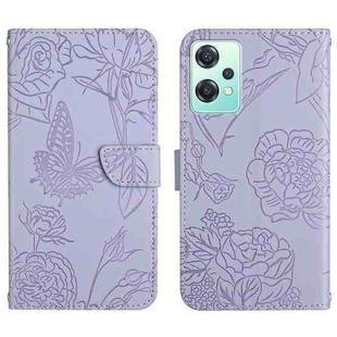 For OnePlus Nord CE2 Lite/Realme 9 Pro 5G/Realme V25 Skin Feel Butterfly Peony Embossed Leather Phone Case(Purple)