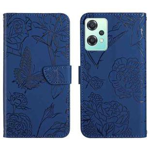 For OnePlus Nord CE2 Lite/Realme 9 Pro 5G/Realme V25 Skin Feel Butterfly Peony Embossed Leather Phone Case(Blue)