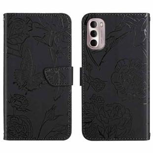 For Motorola Moto G Stylus 4G 2022 Skin Feel Butterfly Peony Embossed Leather Phone Case(Black)