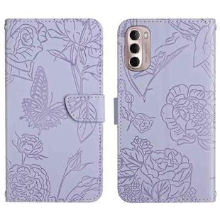 For Motorola Moto G Stylus 4G 2022 Skin Feel Butterfly Peony Embossed Leather Phone Case(Purple)