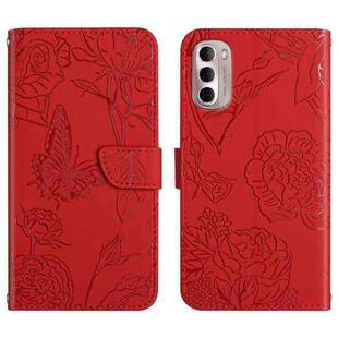 For Motorola Moto G Stylus 4G 2022 Skin Feel Butterfly Peony Embossed Leather Phone Case(Red)