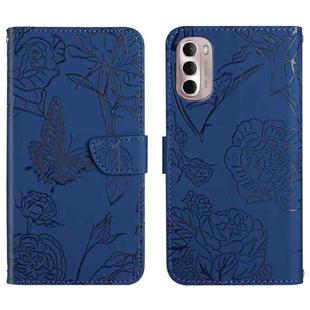 For Motorola Moto G Stylus 5G 2022 Skin Feel Butterfly Peony Embossed Leather Phone Case(Blue)