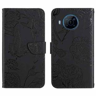 For Nokia X100 Skin Feel Butterfly Peony Embossed Leather Phone Case(Black)