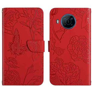 For Nokia X100 Skin Feel Butterfly Peony Embossed Leather Phone Case(Red)