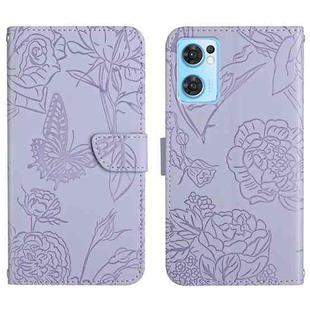 For OPPO Find X5 Lite Skin Feel Butterfly Peony Embossed Leather Phone Case(Purple)