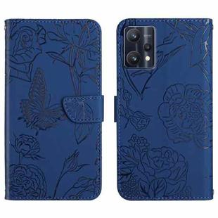 For OPPO Realme 9 Pro+/Realme 9 4G Skin Feel Butterfly Peony Embossed Leather Phone Case(Blue)