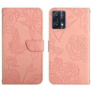 For OPPO Realme 9 Pro+/Realme 9 4G Skin Feel Butterfly Peony Embossed Leather Phone Case(Pink)