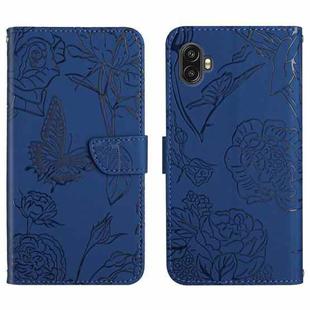 For Samsung Galaxy Xcover6 Pro Skin Feel Butterfly Peony Embossed Leather Phone Case(Blue)