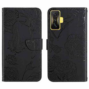 For Xiaomi Poco F4 GT Skin Feel Butterfly Peony Embossed Leather Phone Case(Black)