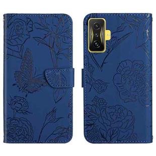 For Xiaomi Poco F4 GT Skin Feel Butterfly Peony Embossed Leather Phone Case(Blue)