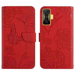 For Xiaomi Poco F4 GT Skin Feel Butterfly Peony Embossed Leather Phone Case(Red)