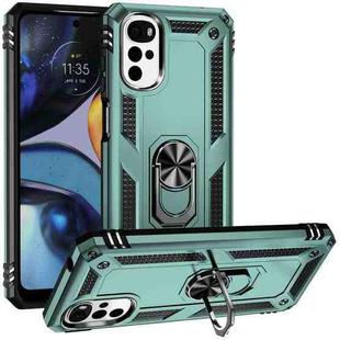 For Motorola Moto G22 Shockproof TPU + PC Holder Phone Case(Dark Green)