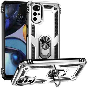 For Motorola Moto G22 Shockproof TPU + PC Holder Phone Case(Silver)