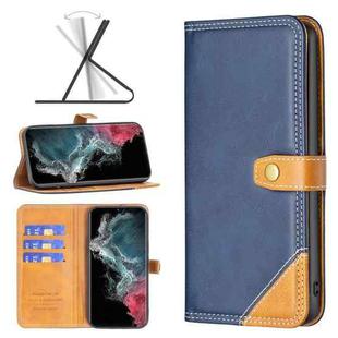 For Samsung Galaxy S22 Ultra 5G Color Matching Double Sewing Thread Leather Phone Case(Blue)