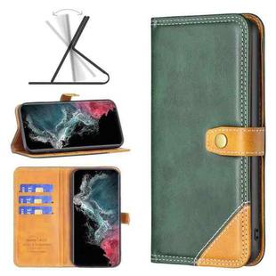 For Samsung Galaxy S22 Ultra 5G Color Matching Double Sewing Thread Leather Phone Case(Green)