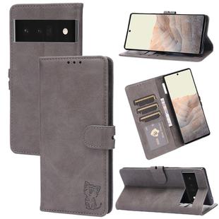 For Google Pixel 7 5G Embossed Happy Cat Pattern Leather Phone Case(Grey)
