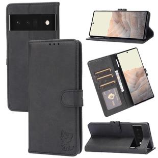 For Google Pixel 7 5G Embossed Happy Cat Pattern Leather Phone Case(Black)