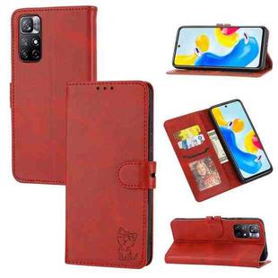 For Xiaomi Redmi Note 11 Pro Global Embossed Happy Cat Pattern Leather Phone Case(Red)