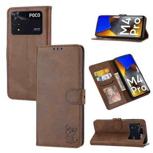 For Xiaomi Poco M4 Pro Embossed Happy Cat Pattern Leather Phone Case(Brown)