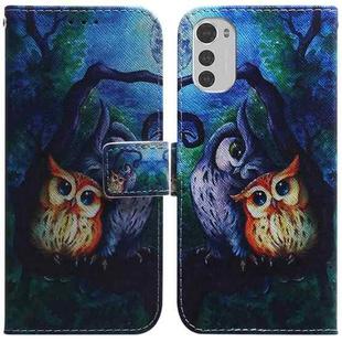 For Motorola Moto E32 Coloured Drawing Leather Phone Case(Oil Painting Owl)