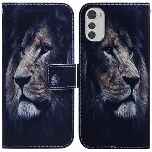 For Motorola Moto E32 Coloured Drawing Leather Phone Case(Lion)