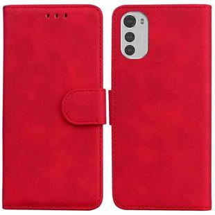 For Motorola Moto E32 Skin Feel Pure Color Flip Leather Phone Case(Red)