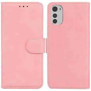 For Motorola Moto E32 Skin Feel Pure Color Flip Leather Phone Case(Pink)