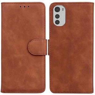 For Motorola Moto E32 Skin Feel Pure Color Flip Leather Phone Case(Brown)