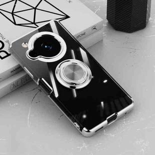 For Sharp Aquos R7 Electroplating Ring Holder Transparent Phone Case(Silver)