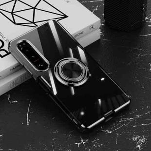 For Sony Xperia 1 IV Electroplating Ring Holder Transparent Phone Case(Black)